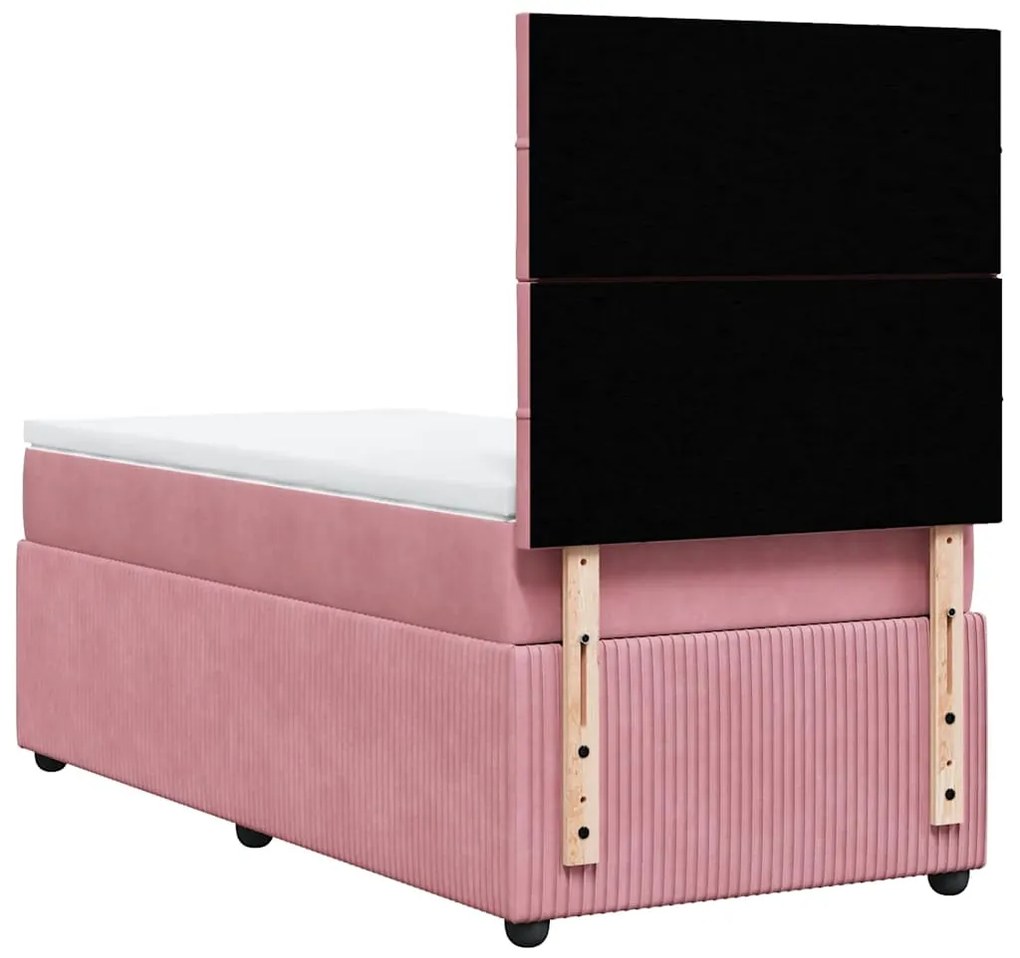 vidaXL Κρεβάτι Boxspring με Στρώμα Ροζ 90x190 εκ. Βελούδινο