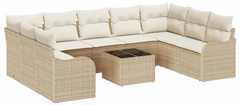 vidaXL Σετ Καναπέ Κήπου με μαξιλάρι 10 pcs Μπεζ Πολυ ράταν