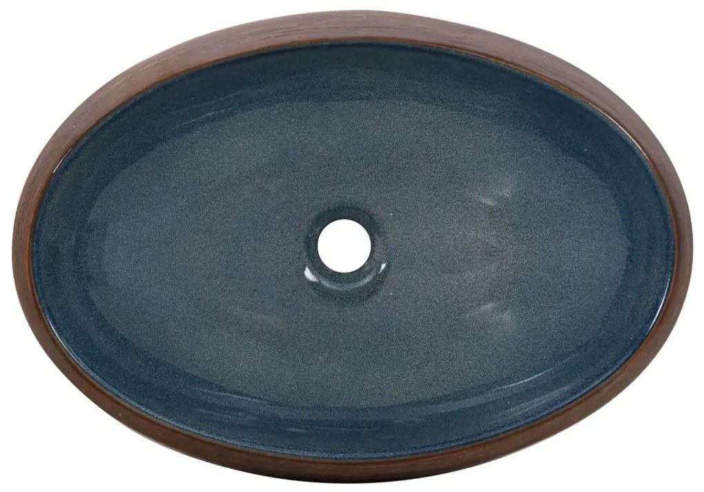 vidaXL Νιπτήρας Οβάλ Καφέ και Μπλε 59 x 40 x 15 εκ. Κεραμικός