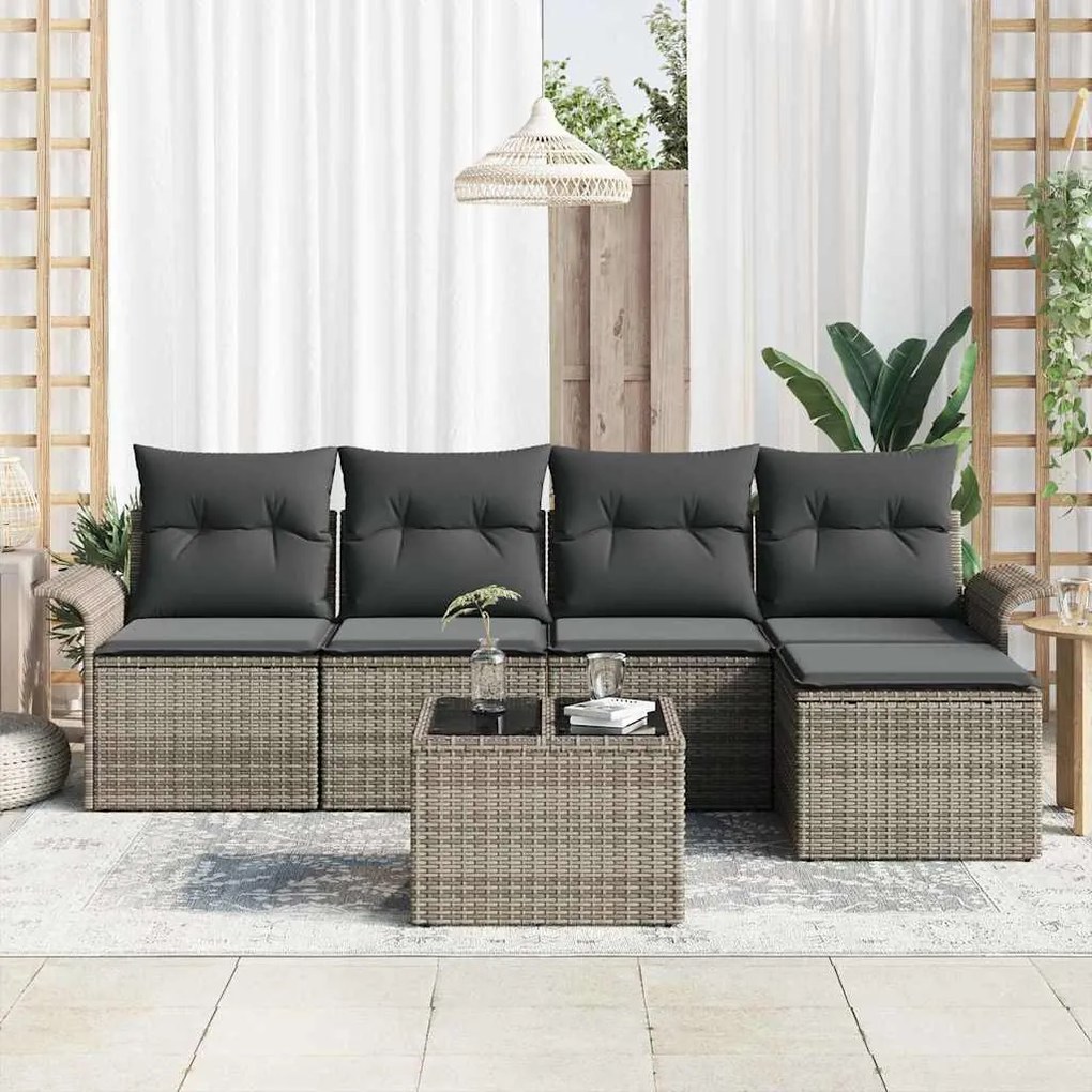 vidaXL Σετ Καναπέ Κήπου με μαξιλάρι 6 pcs Γκρι Πολυ ράταν