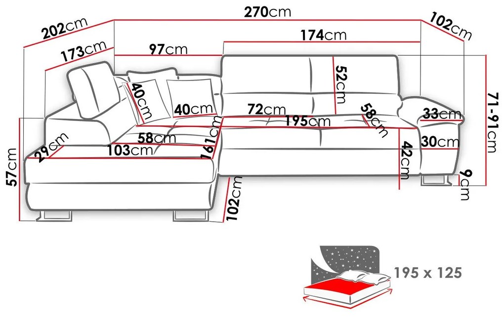 Γωνιακός Καναπές Comfivo 139, Λειτουργία ύπνου, Αποθηκευτικός χώρος, 270x202x71cm, 147 kg, Πόδια: Μέταλλο, Πλαστική ύλη | Epipla1.gr