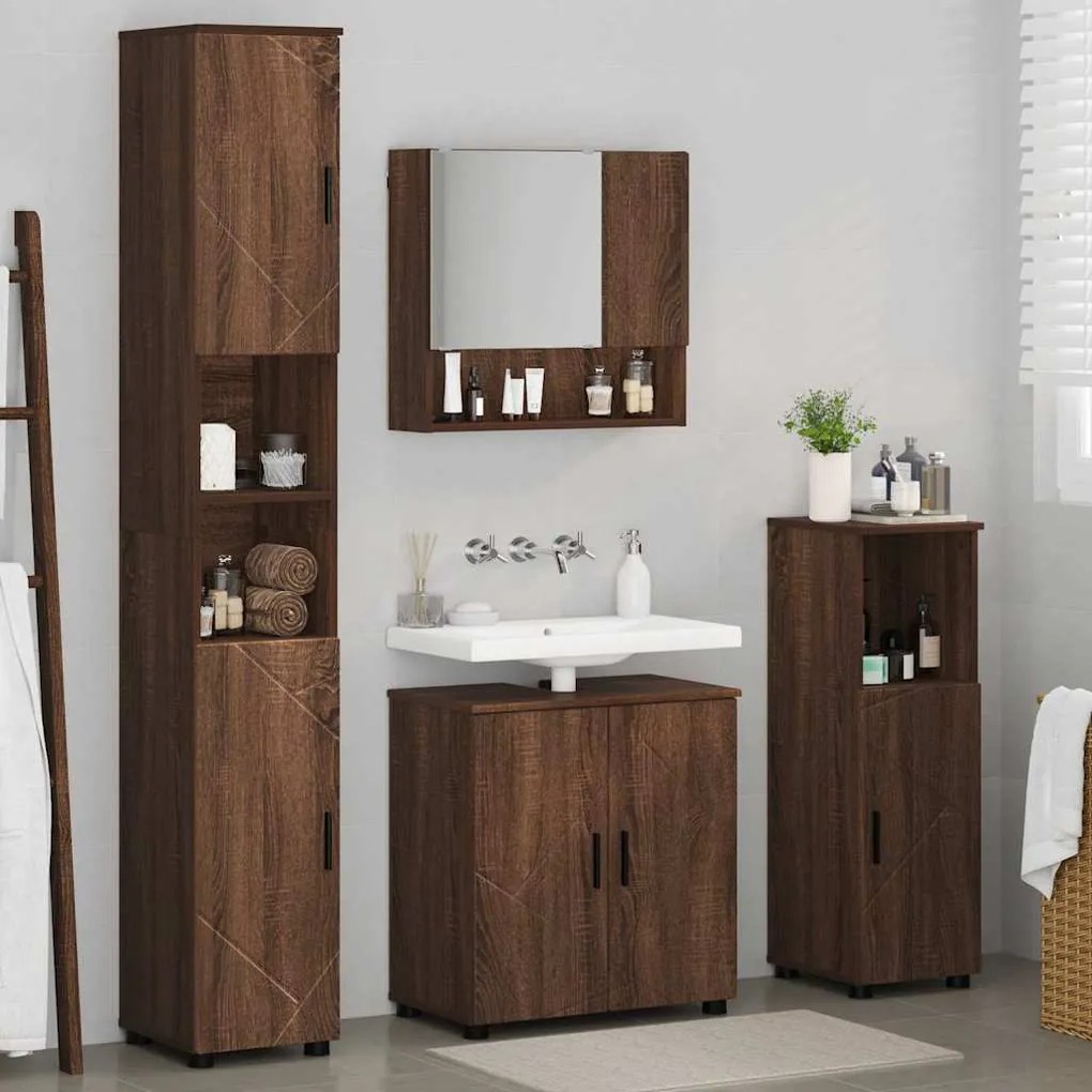 vidaXL Σετ Επίπλων Μπάνιου Επιτοίχιο 4 pcs Καφέ δρυς 61 x 35 x 64 εκ.