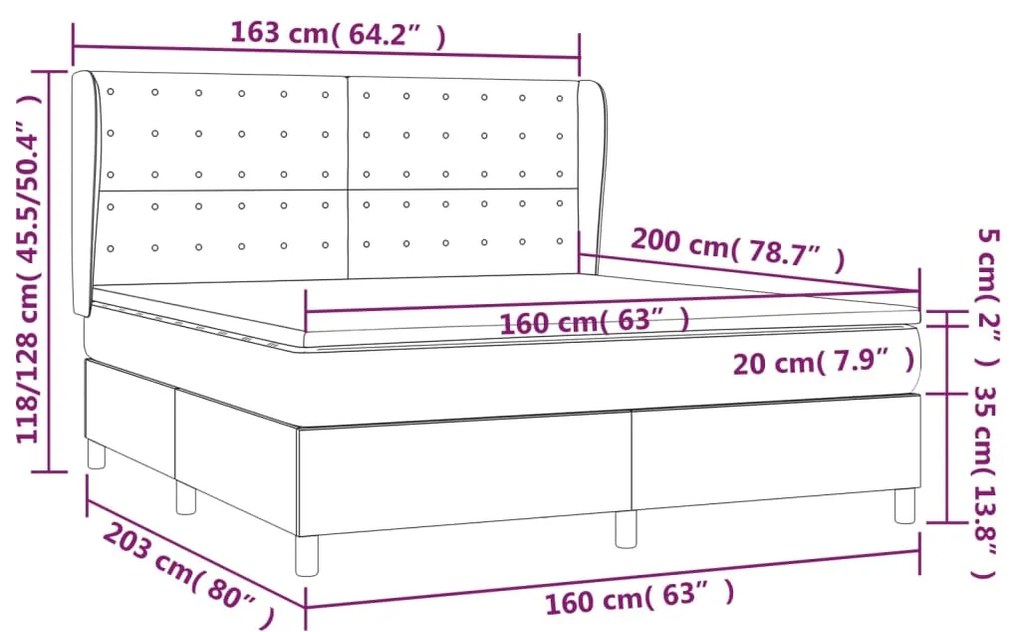 vidaXL Κρεβάτι Boxspring με Στρώμα Μαύρο 160x200εκ.από Συνθετικό Δέρμα