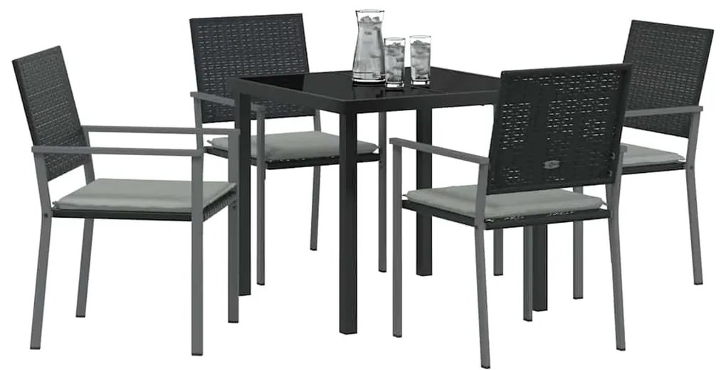 vidaXL Σέτ φαγητού για κήπο 5 pcs Μαύρο και Ανοιχτό Γκρι Ράτα PE