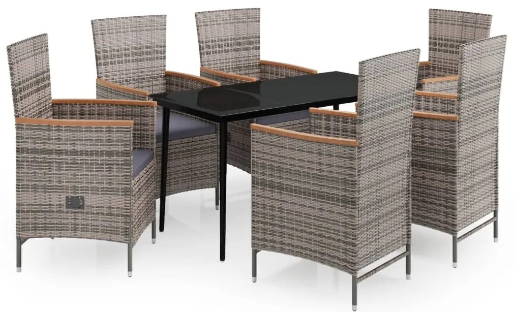 vidaXL Σετ Τραπεζαρίας Κήπου 7 Τεμαχίων Γκρι με Μαξιλάρια