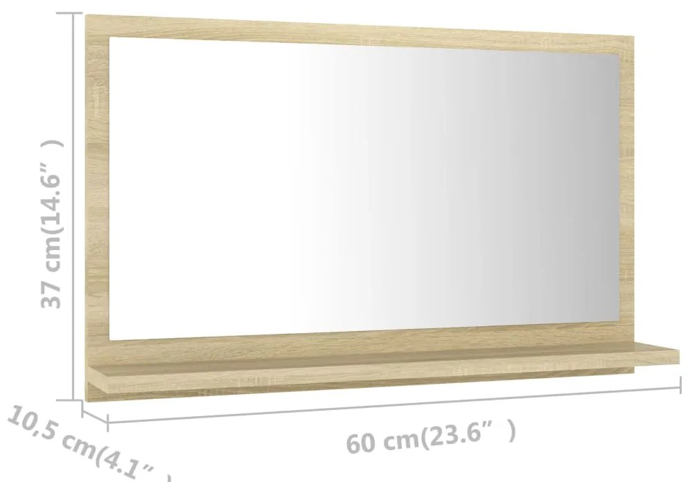 vidaXL Καθρέφτης Μπάνιου Sonoma Δρυς 60 x 10,5 x 37 εκ. Επεξ. Ξύλο