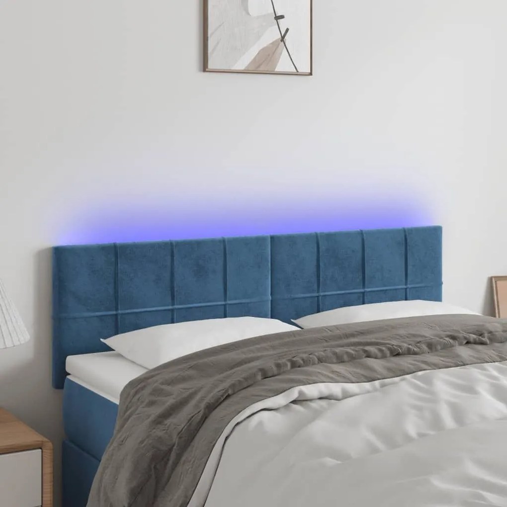 Κεφαλάρι Κρεβατιού LED Σκούρο Μπλε 144x5x78/88 εκ. Βελούδινο 3121664
