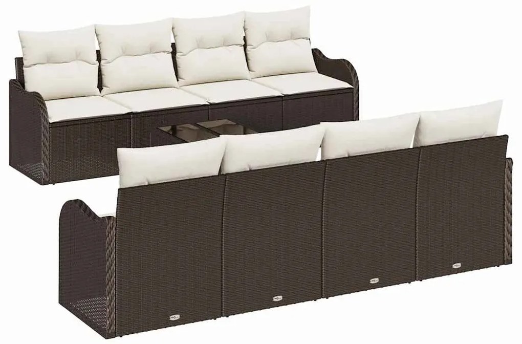 vidaXL Σετ Καναπέ Κήπου 9 pcs Καφέ 55 x 55 x 37 εκ Πολυ ράταν