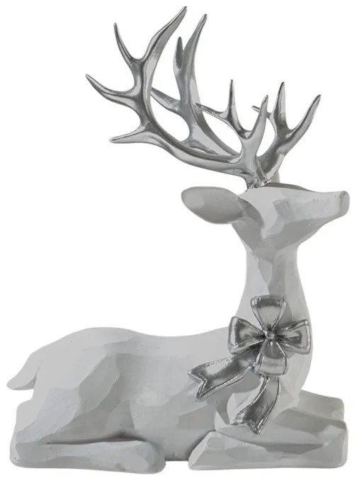 Χριστουγεννιάτικος Διακοσμητικός Τάρανδος Polyester Λευκός-Ασημί 14,5x9x8,5εκ. Zen Collection 25.42.51983