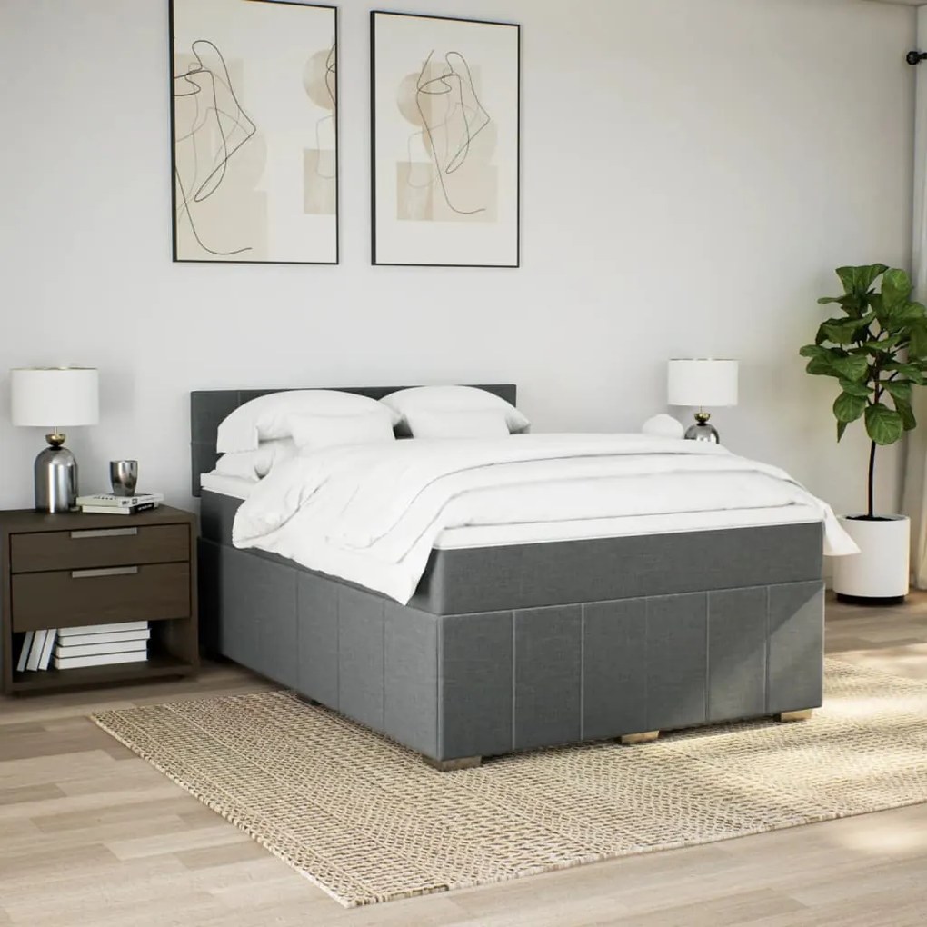 vidaXL Κρεβάτι Boxspring με Στρώμα Σκούρο Γκρι 140x200 εκ Υφασμάτινο