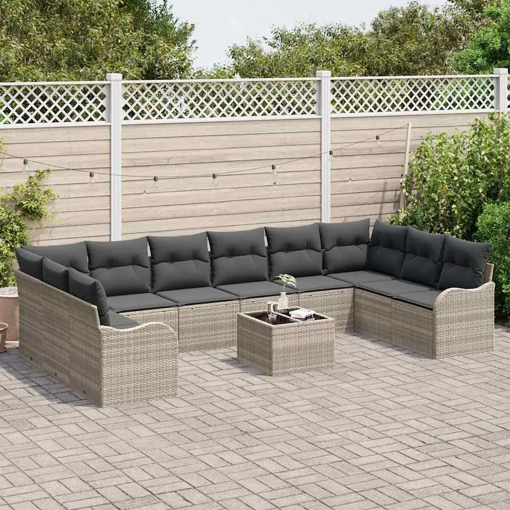 vidaXL Σετ Καναπέ Κήπου με μαξιλάρι 11 pcs Ανοιχτό γκρι Πολυ ράταν