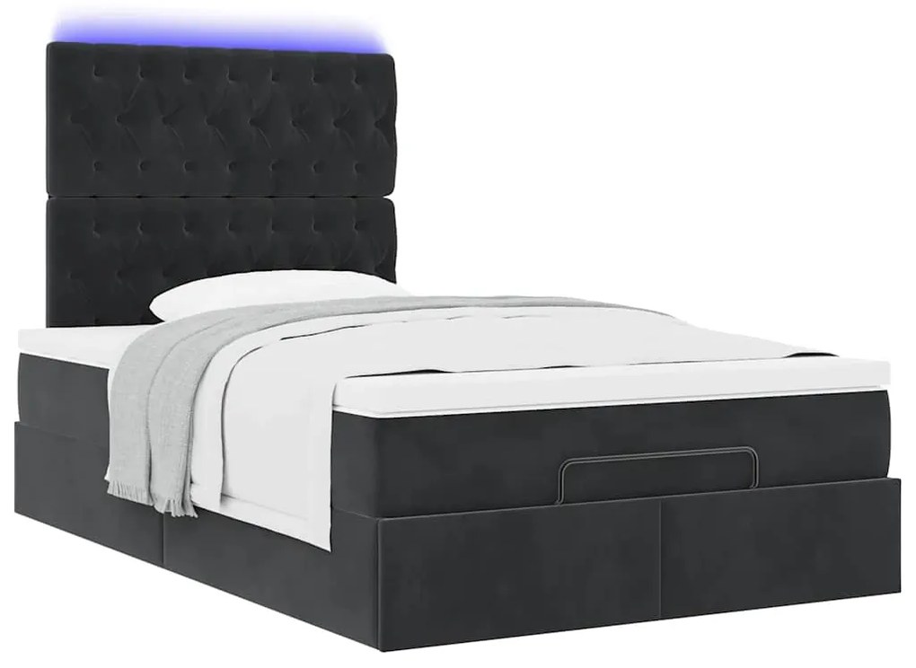 vidaXL Οθωμανικό κρεβάτι με στρώματα & LEDs Μαύρο 120x200cm Velvet