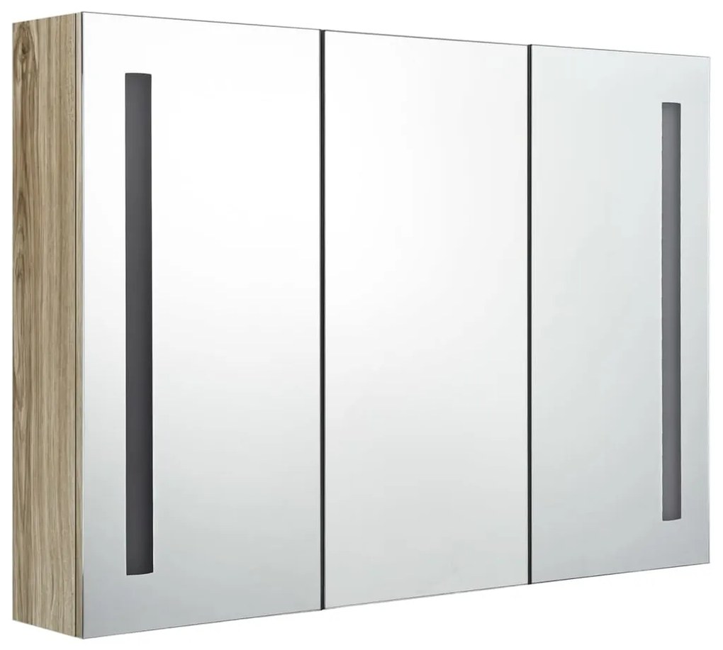 vidaXL Καθρέφτης Μπάνιου με Ντουλάπι &amp; LED Δρυς 89 x 14 x 62 εκ.