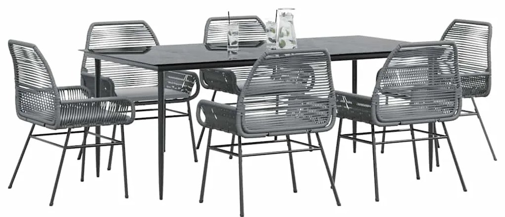 vidaXL Σετ Τραπεζαρίας Κήπου 7 τεμ. Γκρι Συνθ.Ρατάν/Γυαλί με Μαξιλάρια