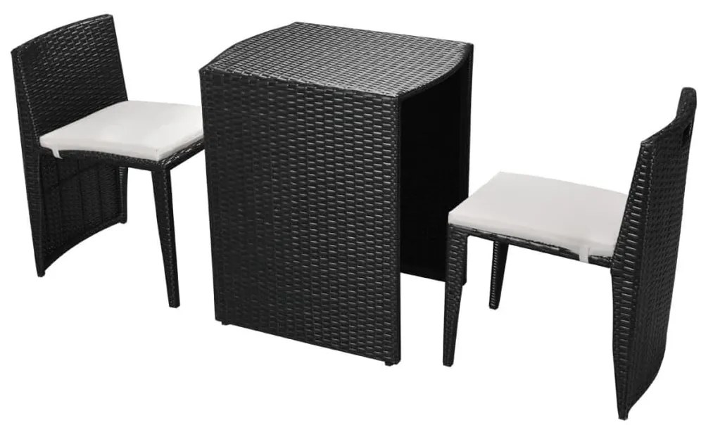 vidaXL Σετ Επίπλων Bistro 3 Τεμαχίων Μαύρο Συνθετ. Ρατάν με Μαξιλάρια