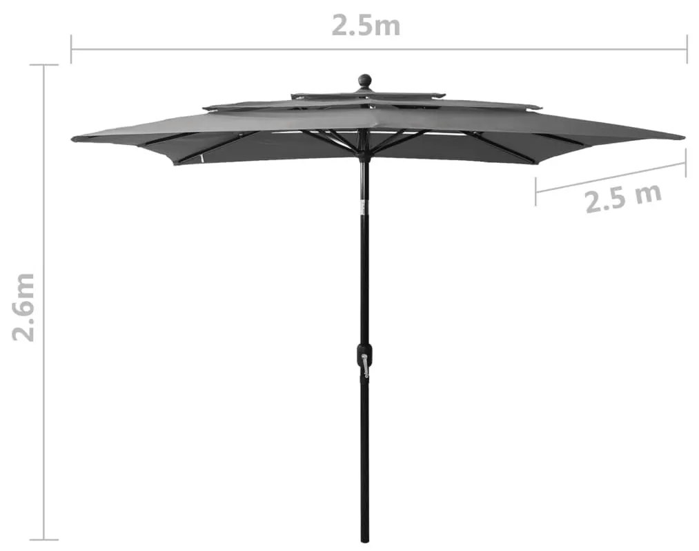 Ομπρέλα Κήπου 3 Επιπέδων Ανθρακί 2,5 x 2,5μ. με Ιστό Αλουμινίου - Ανθρακί