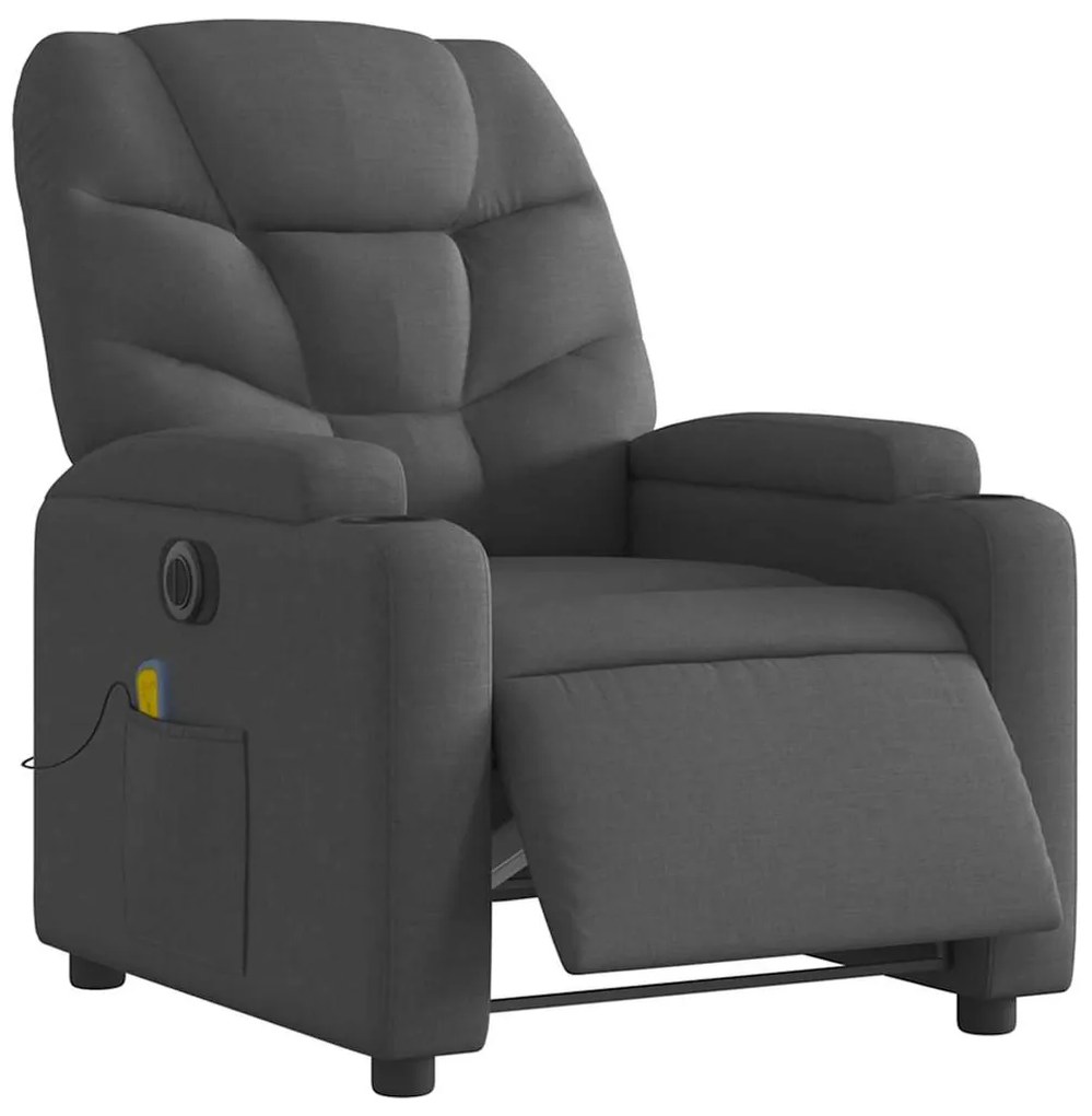 vidaXL Πολυθρόνα Μασάζ Ανακλινόμενη Ηλεκτρική Σκούρο Γκρι Υφασμάτινη