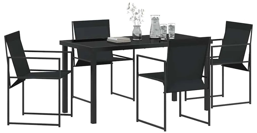 vidaXL Σέτ φαγητού για κήπο 5 pcs Μαύρο Textilene και ατσάλι με σκόνη