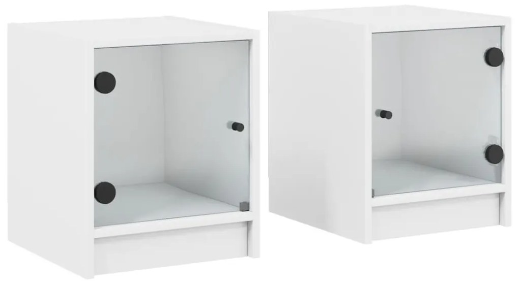 vidaXL Κομοδίνα με Γυάλινες Πόρτες 2 τεμ. Λευκά 35x37x42 εκ.