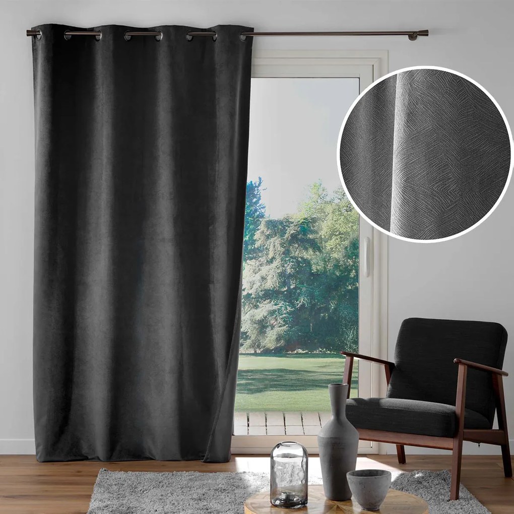 Κουρτίνα Συσκότισης Βελουτέ (140x260) Με Τρουκς L-C Olympe Anthracite 1612845