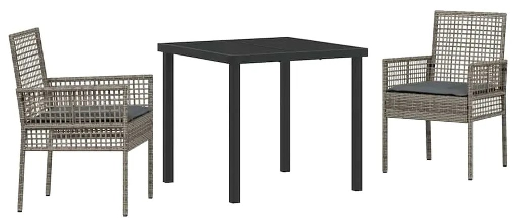vidaXL Σέτ φαγητού για κήπο με μαξιλάρι 3 pcs Γκρι Πολυ ράταν