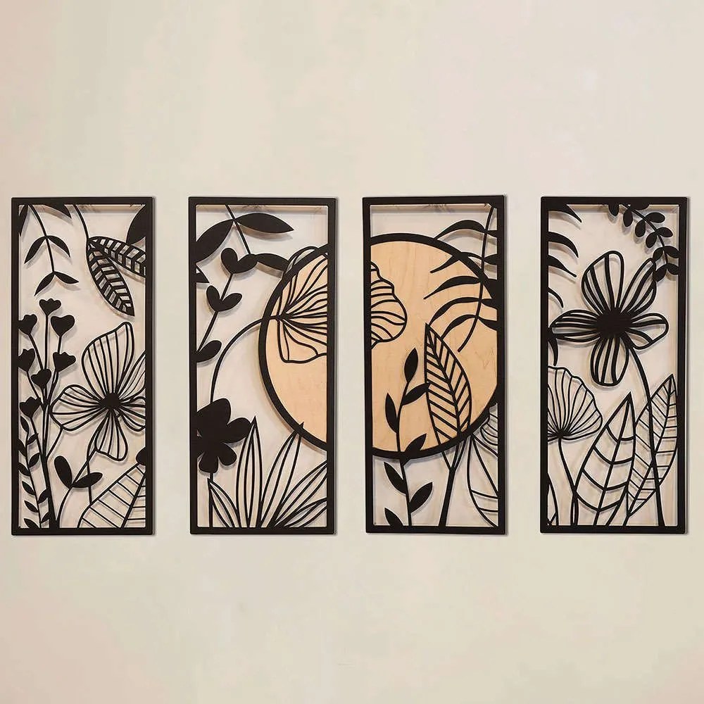 Διακοσμητικό Τοίχου Ginkgo Wood (Σετ 4Τμχ) 507ATP1146 29x68cm Beige-Black Wallity Steel