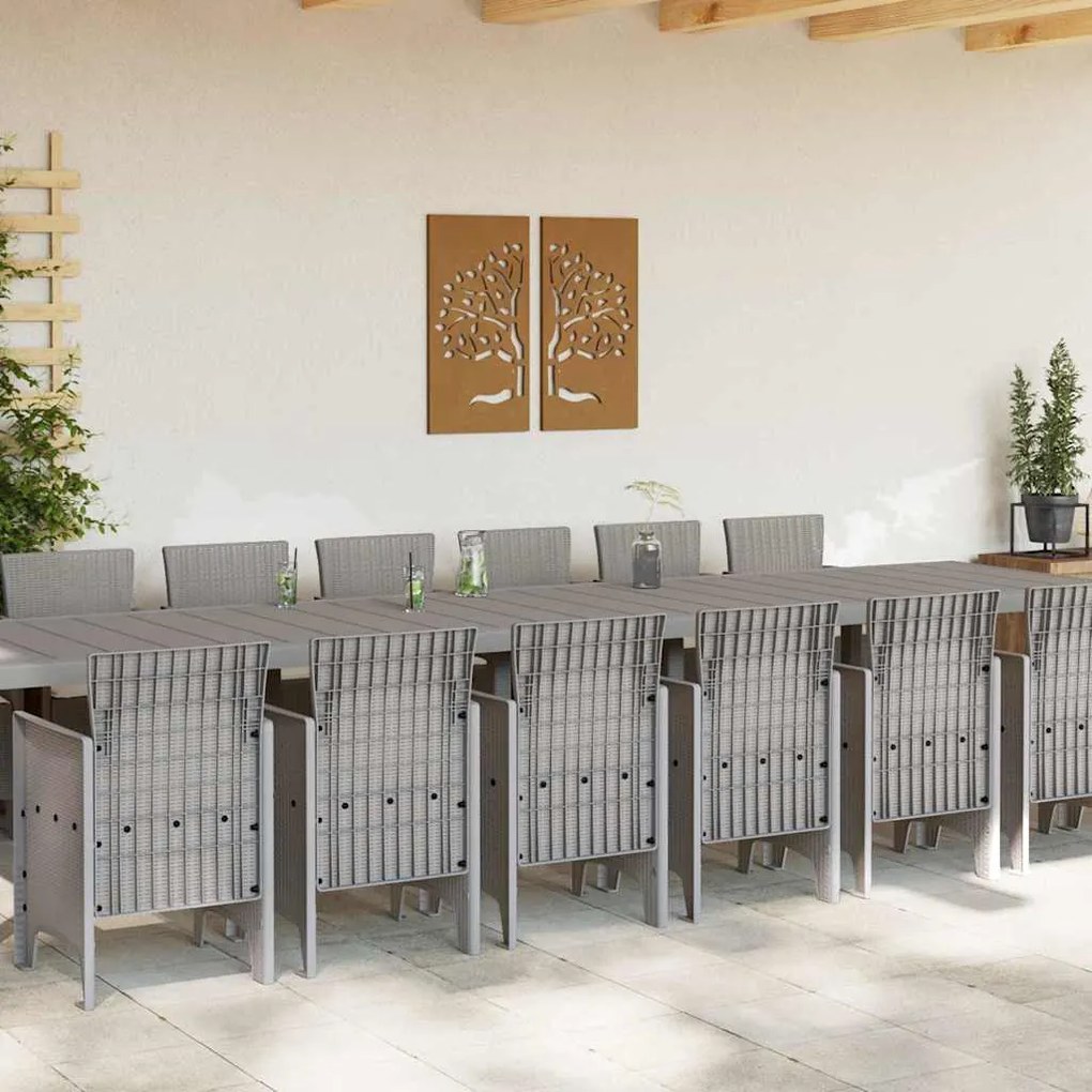 vidaXL Σέτ φαγητού για κήπο 15 pcs Ανοιχτό γκρι Rattan Polt