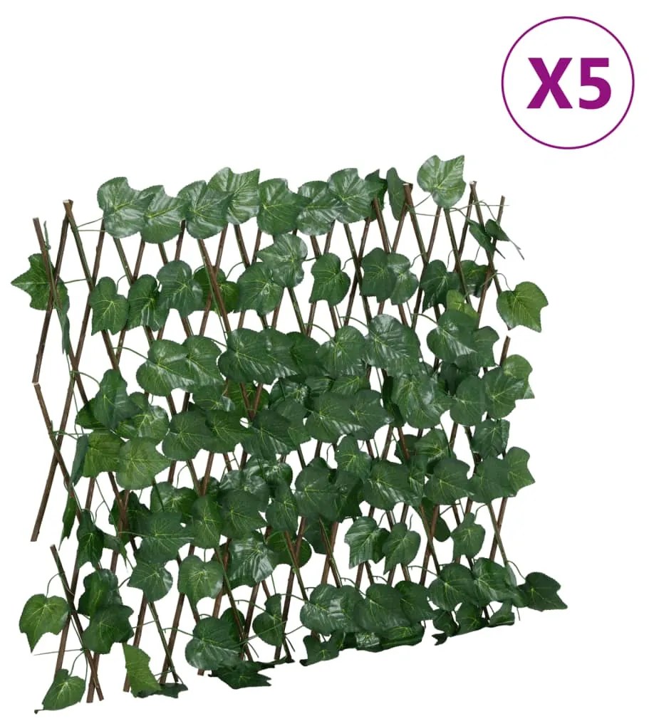 Καφασωτό Επεκτ. Πράσινο 5Τεμ 190x60 εκ. Τεχνητά Αμπελόφυλλα