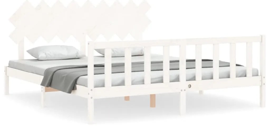 vidaXL Πλαίσιο Κρεβατιού με Κεφαλάρι Λευκό Μασίφ Ξύλο Super King