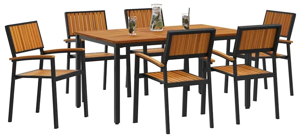 vidaXL Σέτ φαγητού για κήπο 7 pcs Μαύρο και καφέ 150 x 90 x 75 cm
