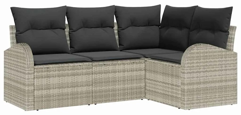 vidaXL Σετ Καναπέ Κήπου με μαξιλάρι 4 pcs Ανοιχτό γκρι Πολυ ράταν