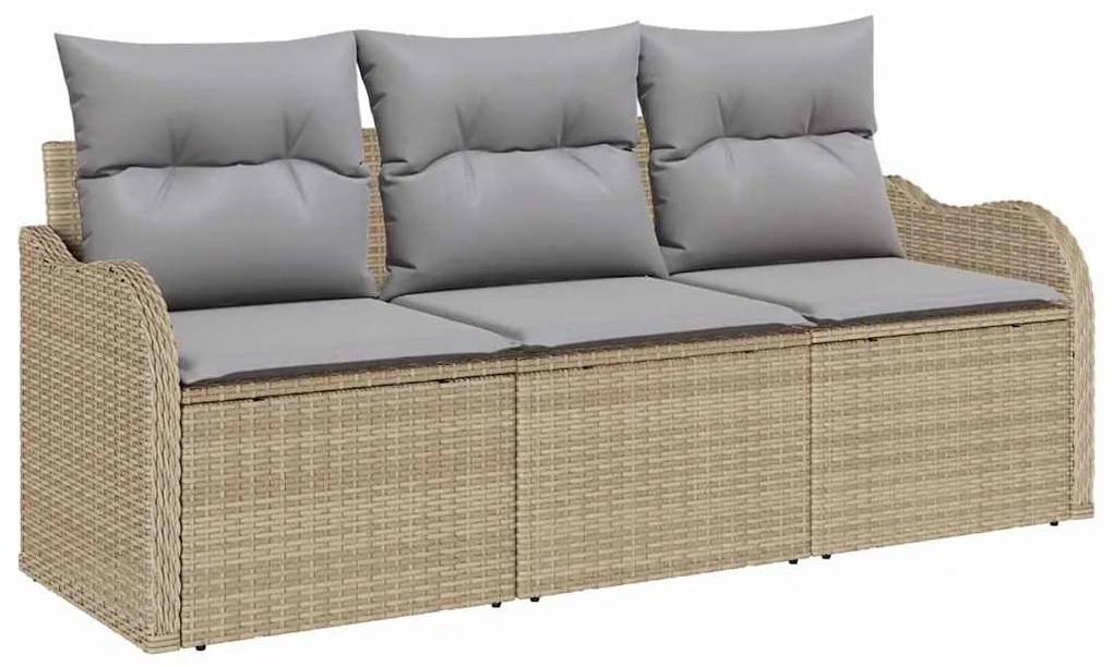 vidaXL Σετ Καναπέ Κήπου με μαξιλάρι 3 pcs Μπεζ Πολυ ράταν