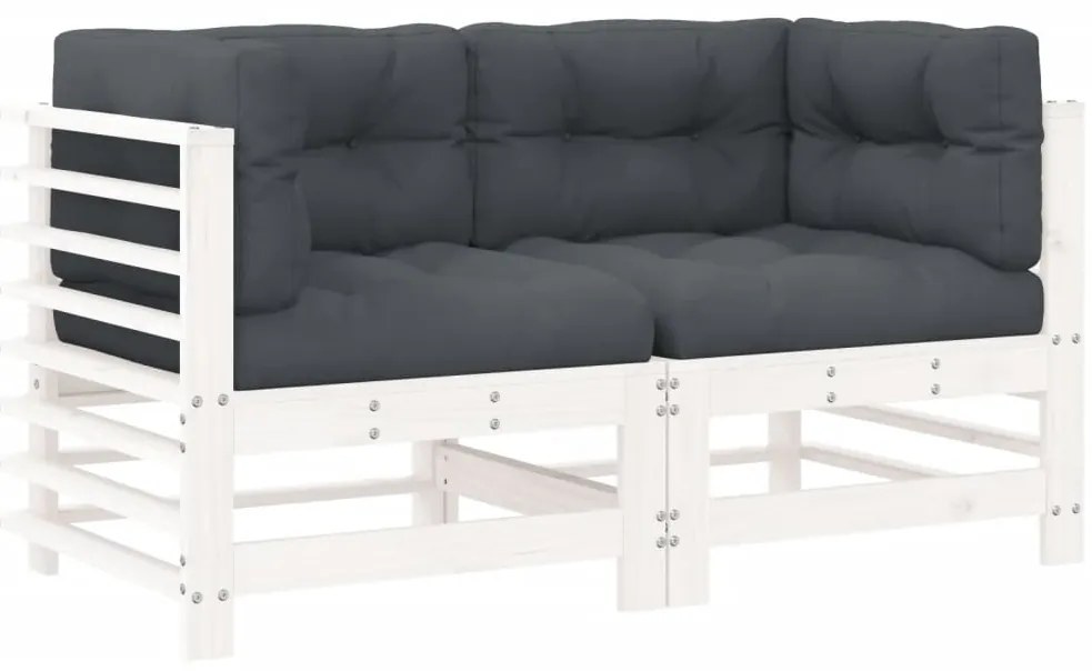 vidaXL Καναπέδες Γωνιακοί με Μαξιλάρια 2 τεμ. Λευκοί Μασίφ Ξύλο Πεύκου