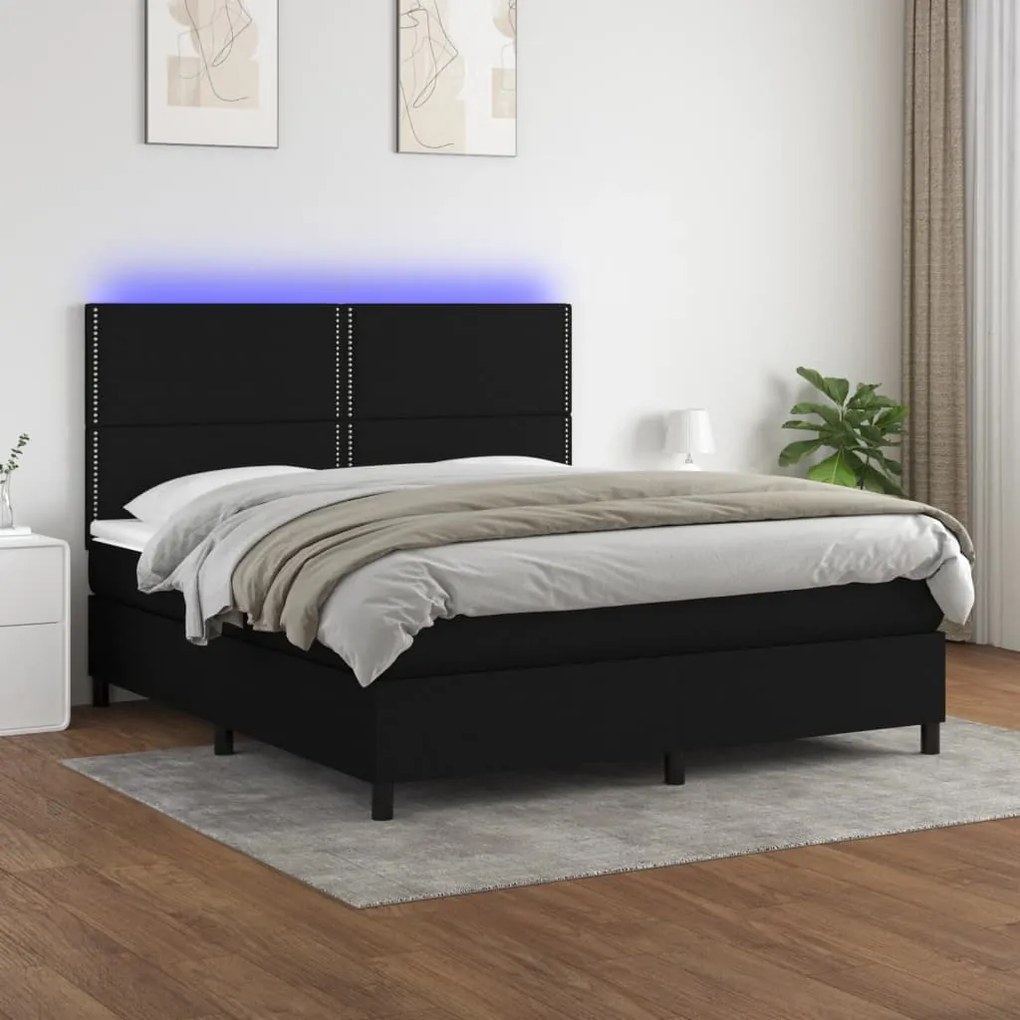 Κρεβάτι Boxspring με Στρώμα & LED Μαύρο 180x200 εκ. Υφασμάτινο