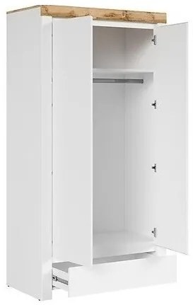 Παιδικό δωμάτιο Boston AS134, 42 kg, Γυαλιστερό λευκό, Wotan δρυς, Άσπρο, Πλαστικοποιημένη μοριοσανίδα, Πόρτες ντουλάπας: Με μεντεσέδες, 120x200