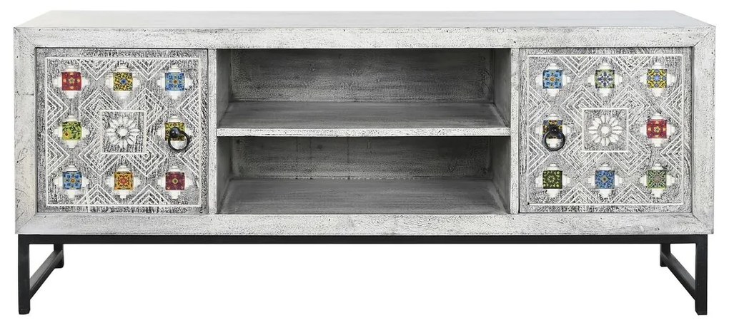 Τηλεόραση DKD Home Decor Λευκό Μπεζ Γκρι Πολύχρωμο Κεραμικά Ξύλο από Μάνγκο 130 x 40 x 56 cm