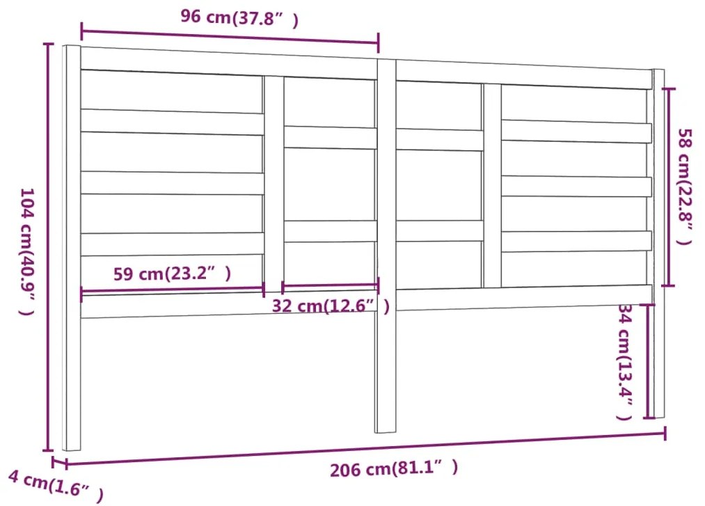 vidaXL Κεφαλάρι Κρεβατιού 206 x 4 x 104 εκ. από Μασίφ Ξύλο Πεύκου