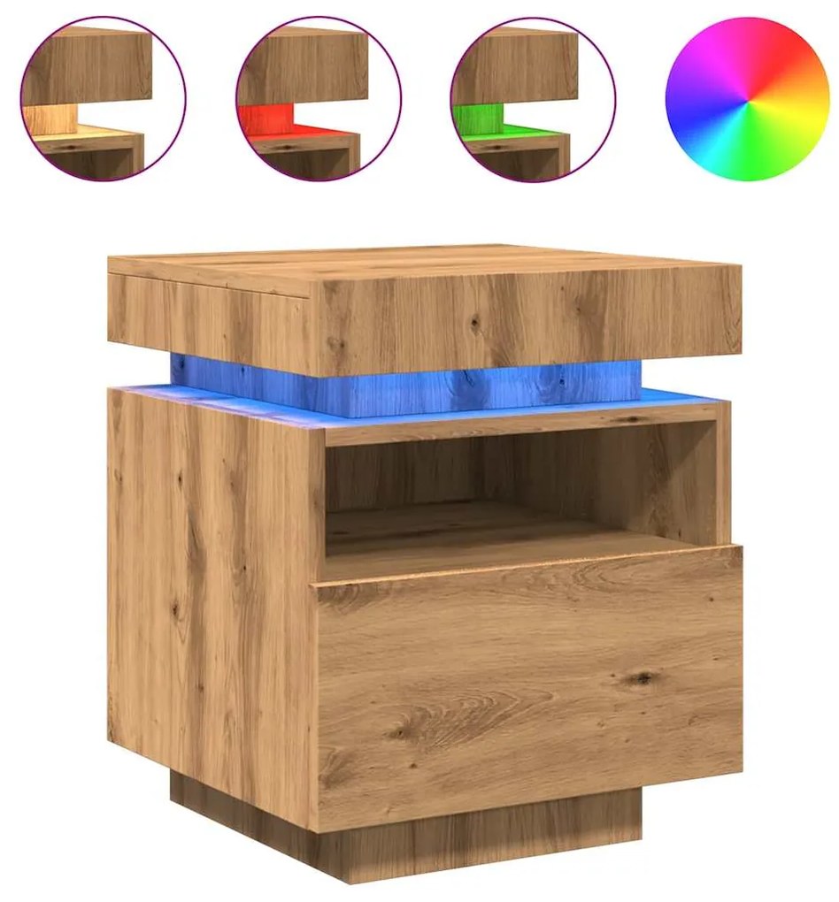 vidaXL Κομοδίνο με φώτα LED Artisan Oak 40x39x48,5 cm