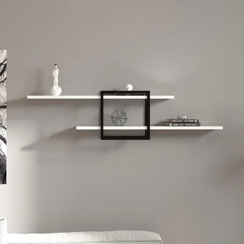 Ραφιέρα τοίχου Mone Megapap χρώμα λευκό - μαύρο 120x18x30εκ.