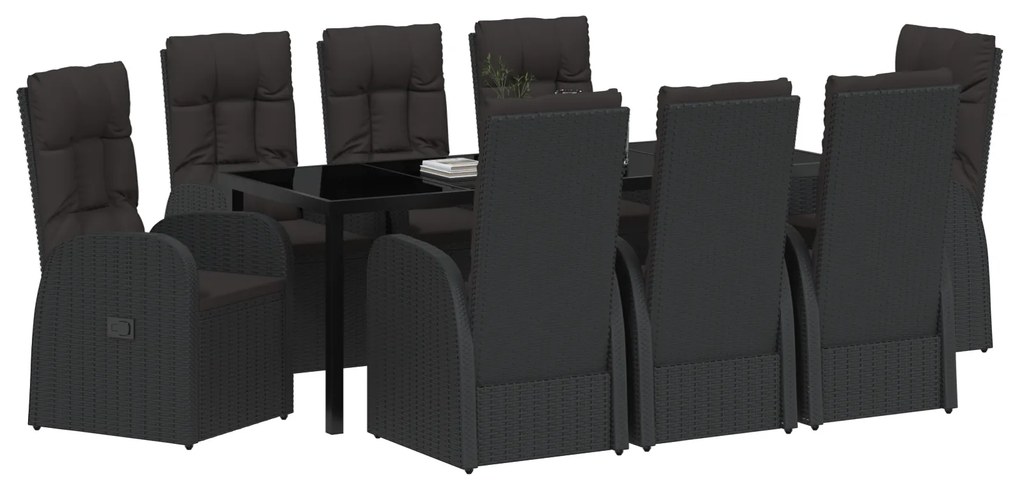 vidaXL Καρέκλες ανάκλισης κήπου 9 pcs Μαύρο 200 x 80 x 73 εκ