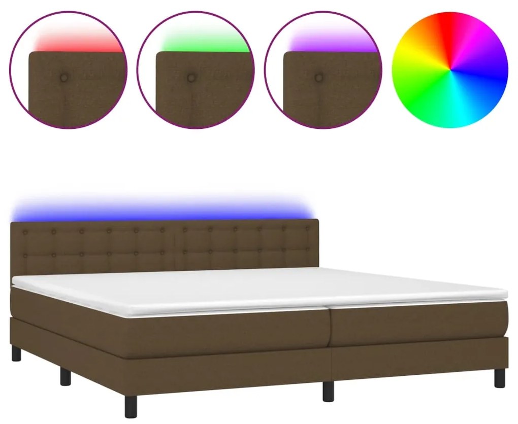 vidaXL Κρεβάτι Boxspring με Στρώμα &amp; LED Σκ.Καφέ 200x200 εκ Υφασμάτινο