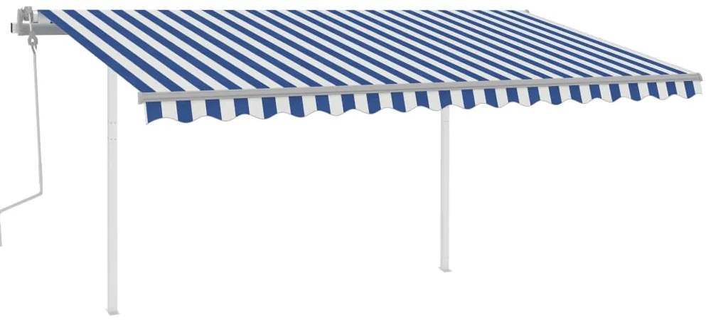 vidaXL Τέντα Συρόμενη Χειροκίνητη με Στύλους Μπλε / Λευκό 4,5 x 3,5 μ.