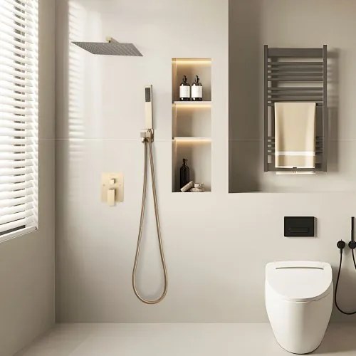 VEVOR Shower Faucet Set 12&quot; Square Rain Shower Head and Hand Set Brushed Gold