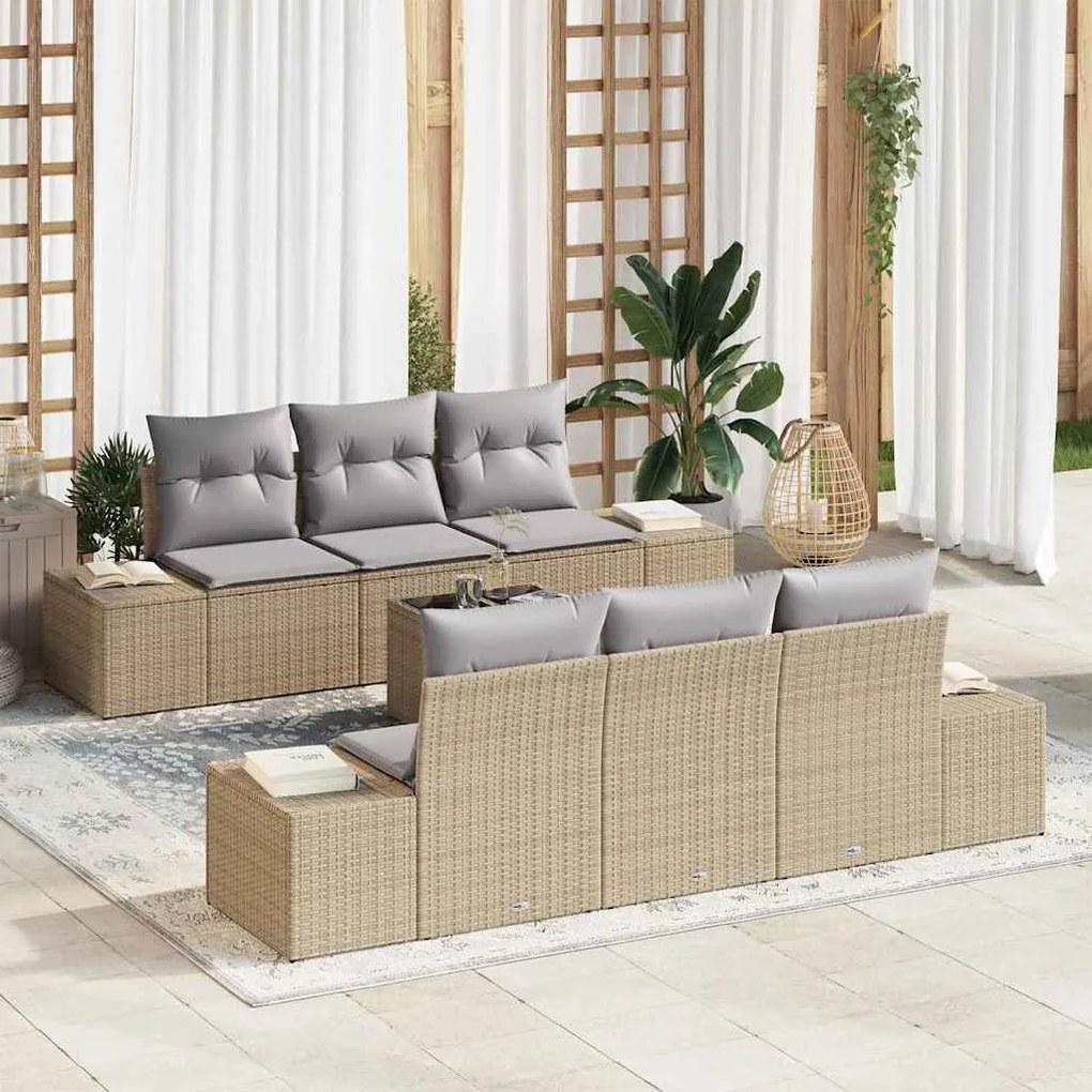 vidaXL Σετ Καναπέ Κήπου 7 pcs Μπεζ Πολυ ράταν