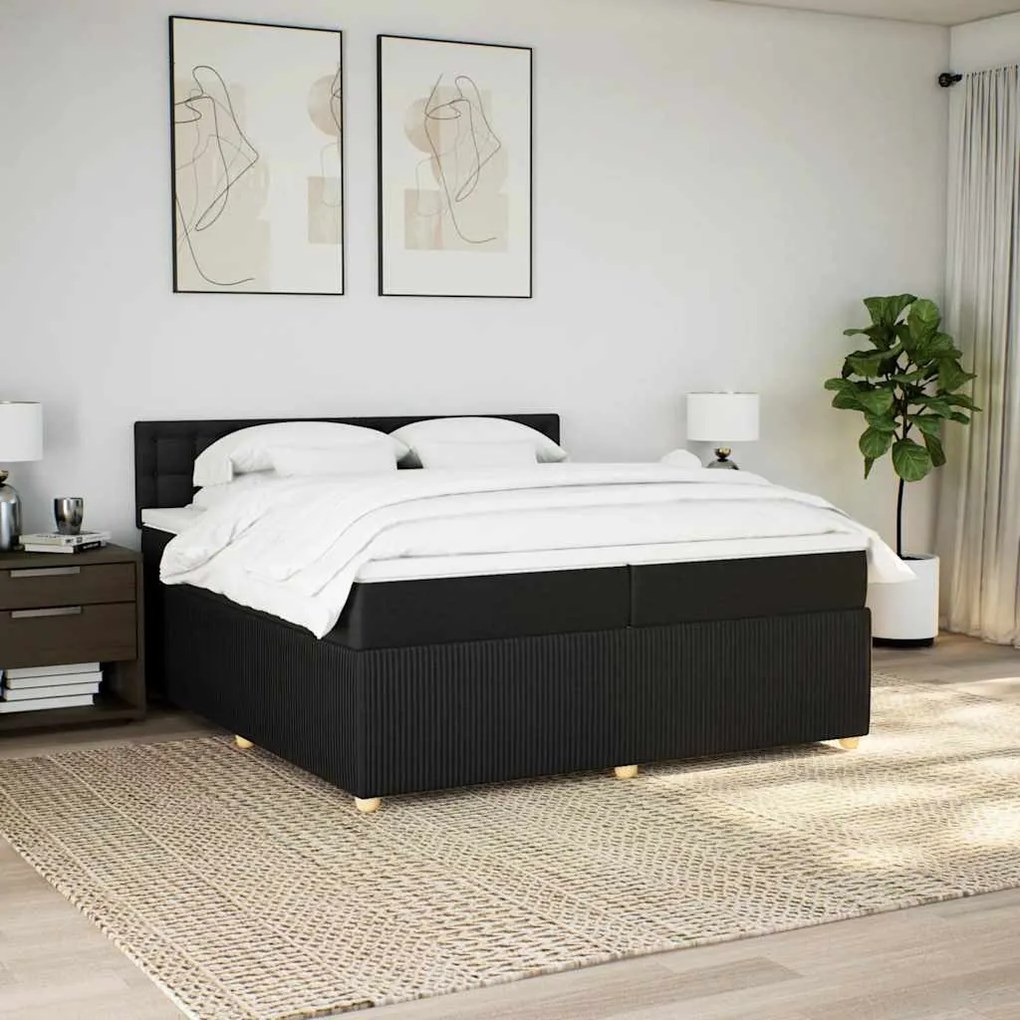 vidaXL Κρεβάτι Boxspring με Στρώμα Μαύρο 200x200 εκ. Υφασμάτινο