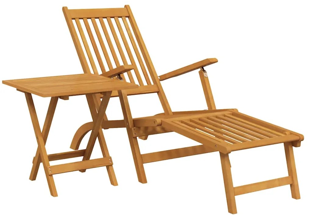 vidaXL Ξαπλώστρα Εξ. Χώρου από Μασίφ Ξύλο Ακακίας με Υποπόδιο/Τραπέζι