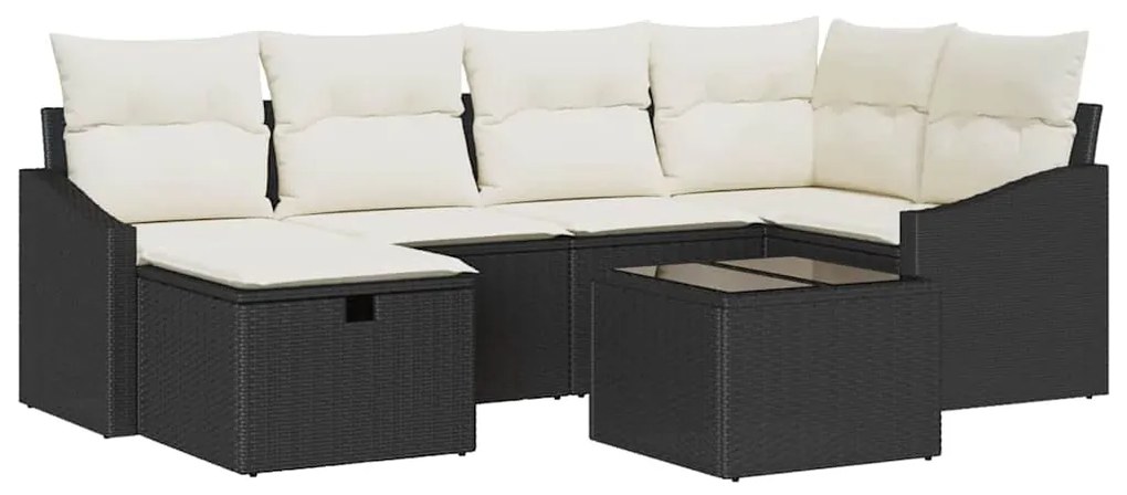 vidaXL Σετ Καναπέ Κήπου 7 pcs Μαύρο, Κρέμα Πολυ rattan, βαμμένο ατσάλι