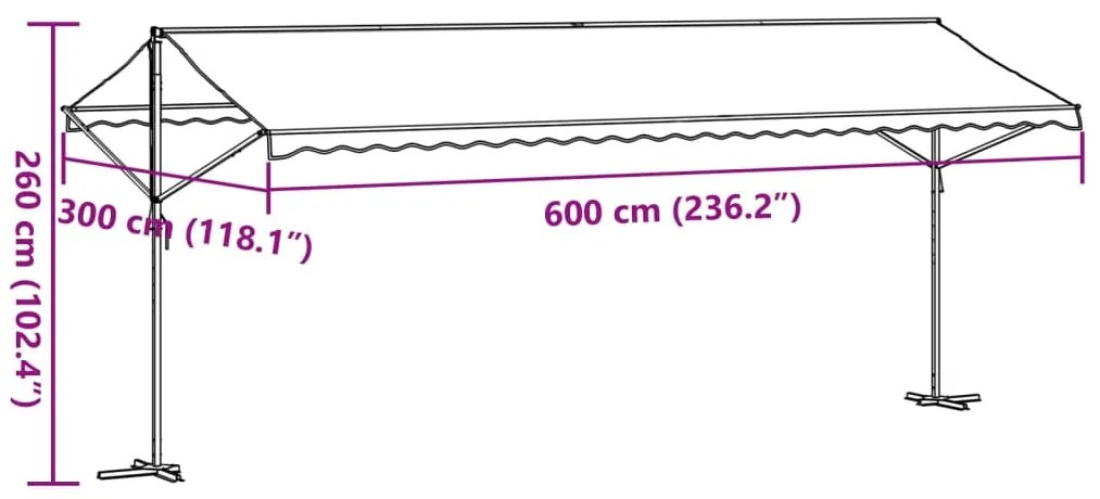 Τέντα Μεταφερ. με Βραχίονες Μπλε/Λευκή 600x300 εκ Ύφασμα/Ατσάλι - Μπλε