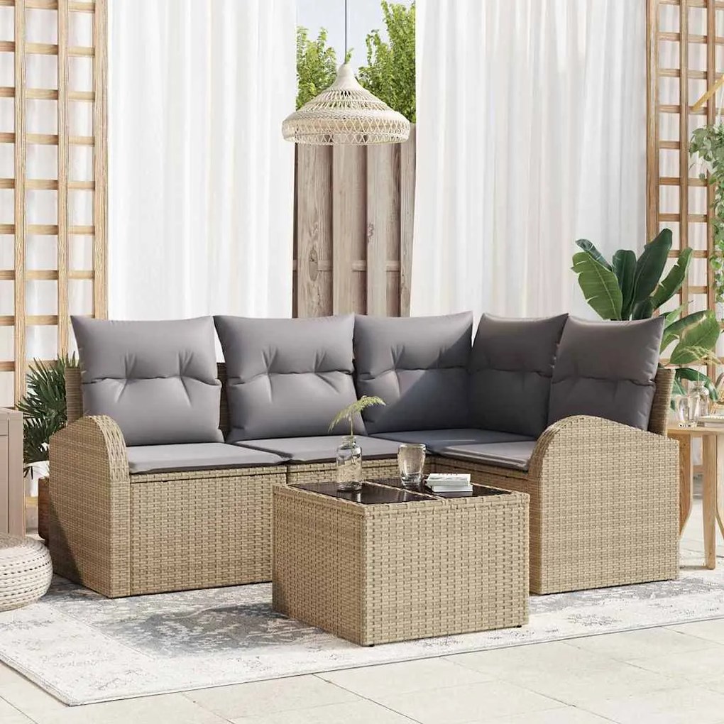 vidaXL Σετ Καναπέ Κήπου 5 pcs Μπεζ, ανοιχτό γκρι Πολυ ράταν
