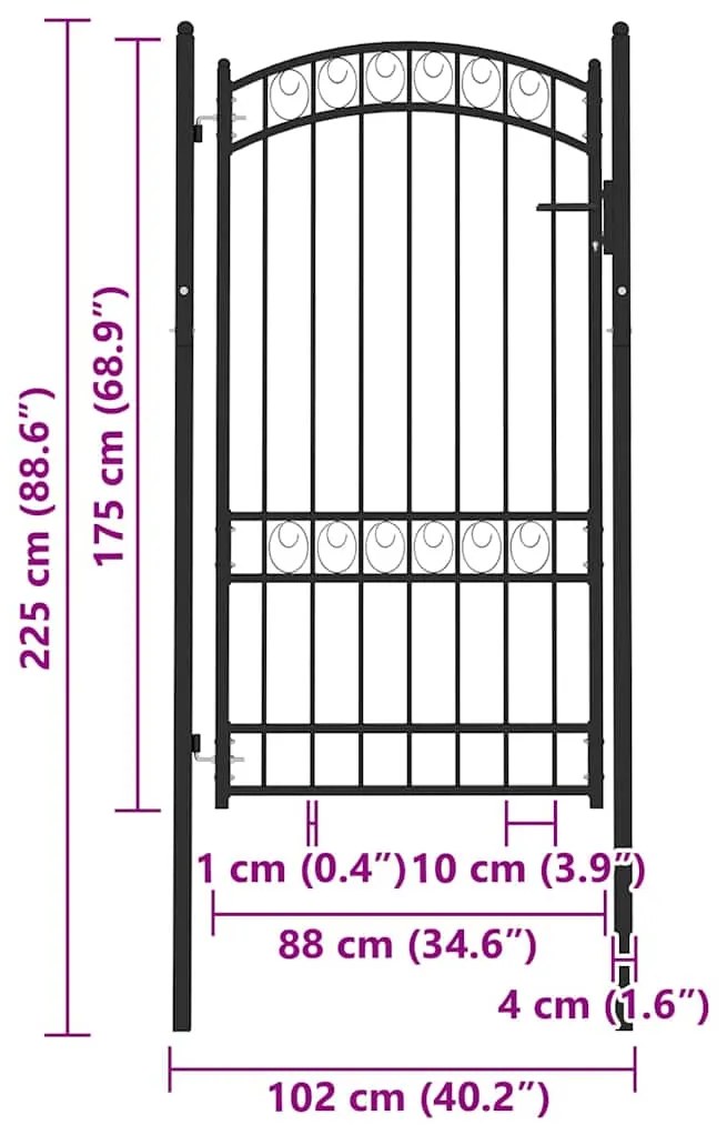 vidaXL Πόρτα Περίφραξης με Αψιδωτή Κορυφή Μαύρη 100x175 εκ. από Ατσάλι
